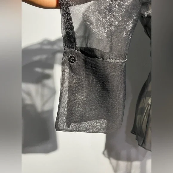Zara Black Sheer Button Down Shirt - Picture 8 of 13